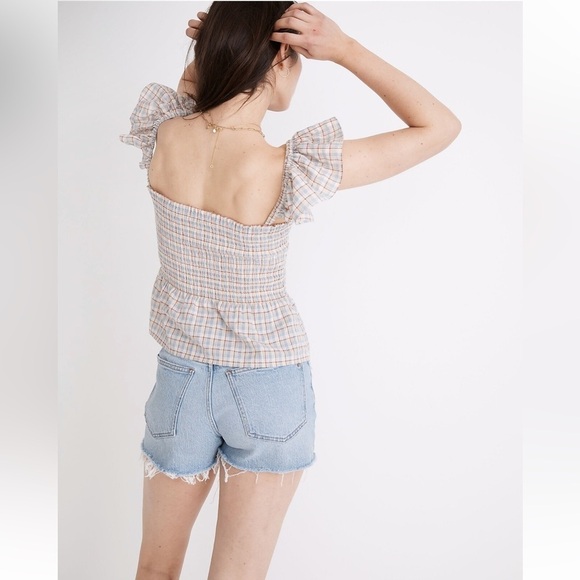 NEW MADEWELL Seersucker Lucie Smocked Peplum Top in Rainbow Plaid Size 10 - Picture 4 of 12